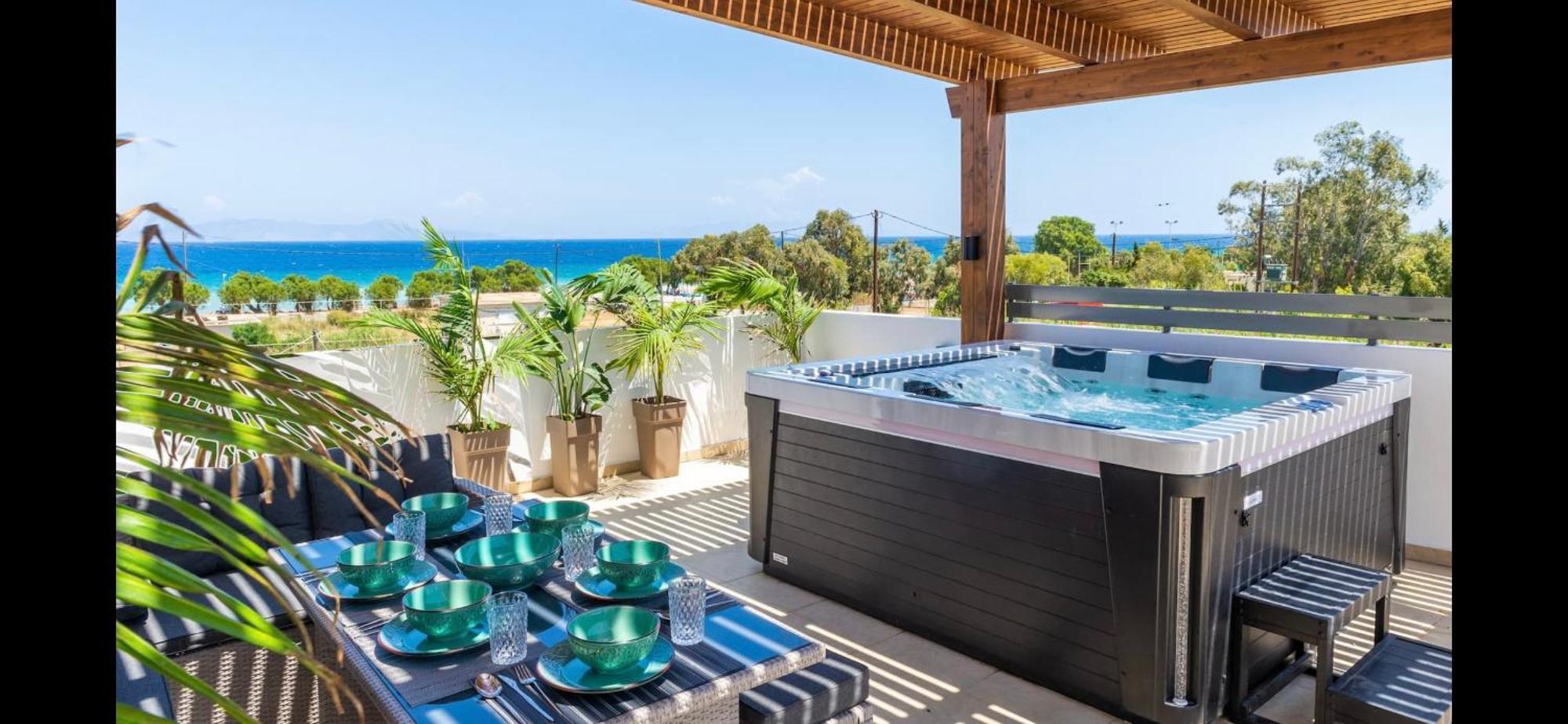 Odyssea Top View & Hot Jacuzzi Front Beach Kremastí Eksteriør bilde